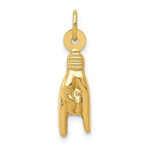 14k Yellow Gold Hollow 3D Italian Hand Sign Charm or Pendant, 5 x 22mm